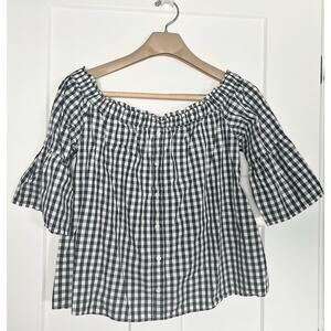 Abercrombie and Fitch Off the Shoulder Shirt Black White Gingham MEDIUM blouse